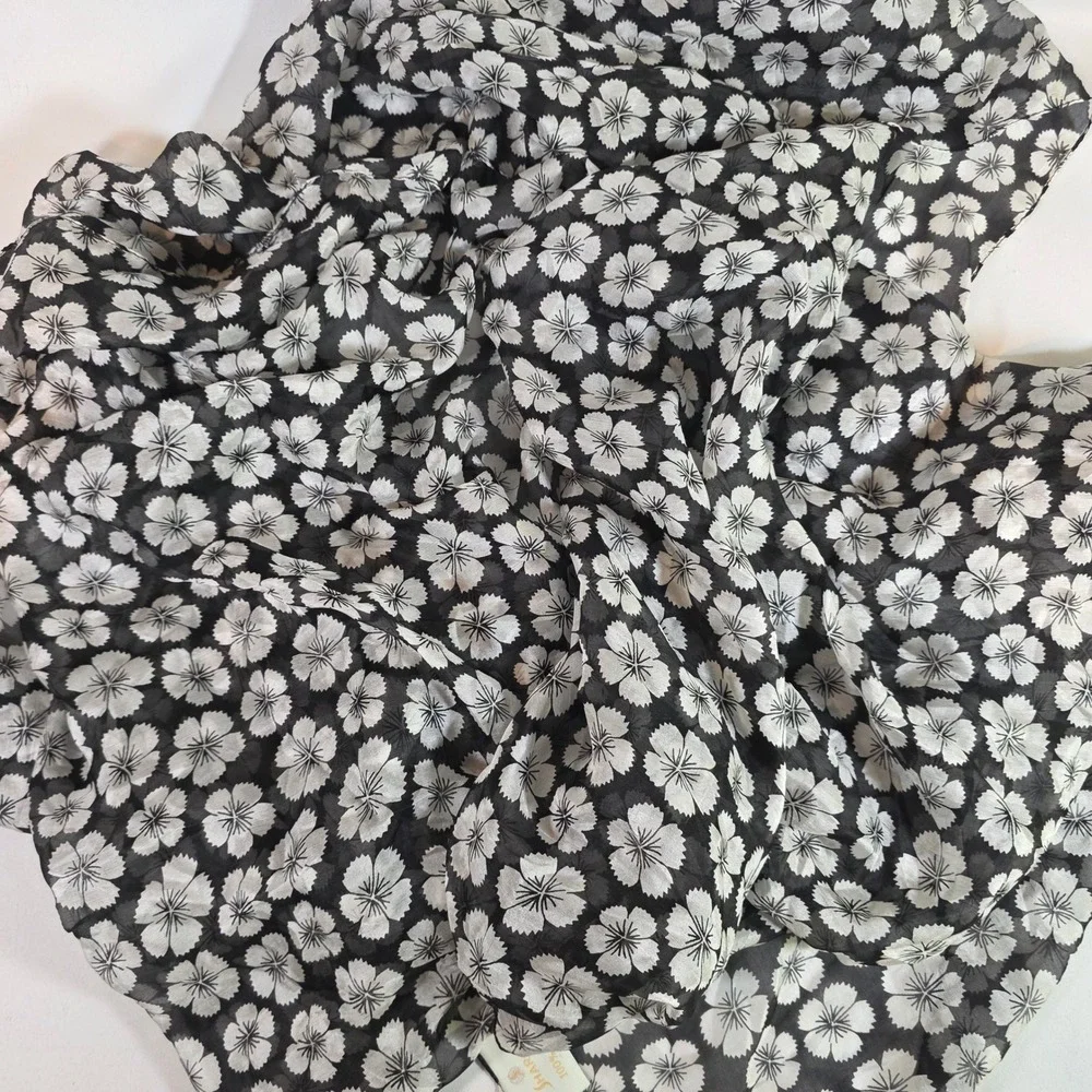 Sharco Floral Print Black White Silk Scarf Womens OS Lightweight Sheer India